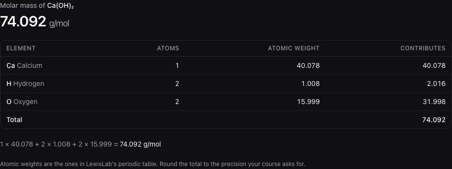 Calcium hydroxide, with each element's contribution.