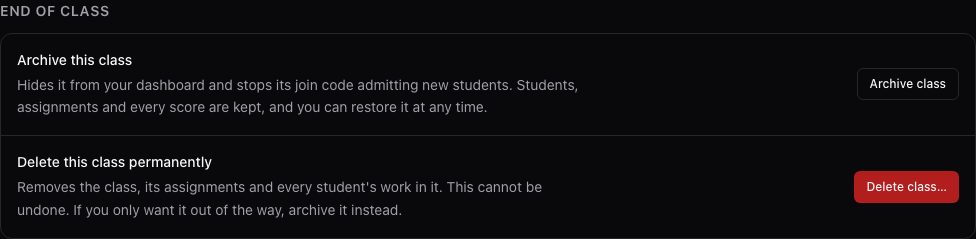 End of class: archive, or delete permanently.